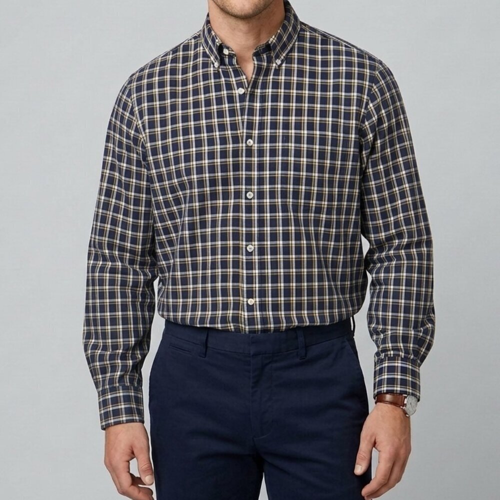 NWT J Crew Flex Navy Plaid Cotton Button Down Shirt - Picture 1 of 7